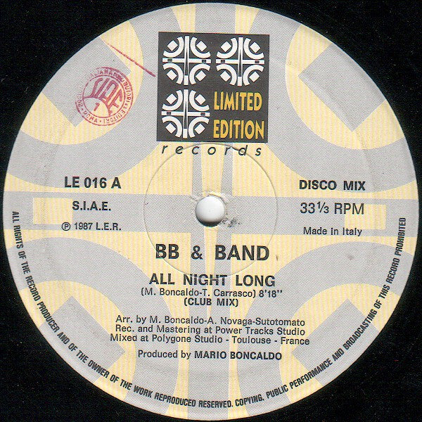 B.B. & Band – All Night Long (12", Italy - 1987)