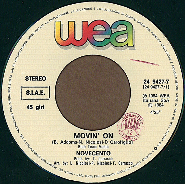 Novecento – Movin' On (7", Italy - 1984)