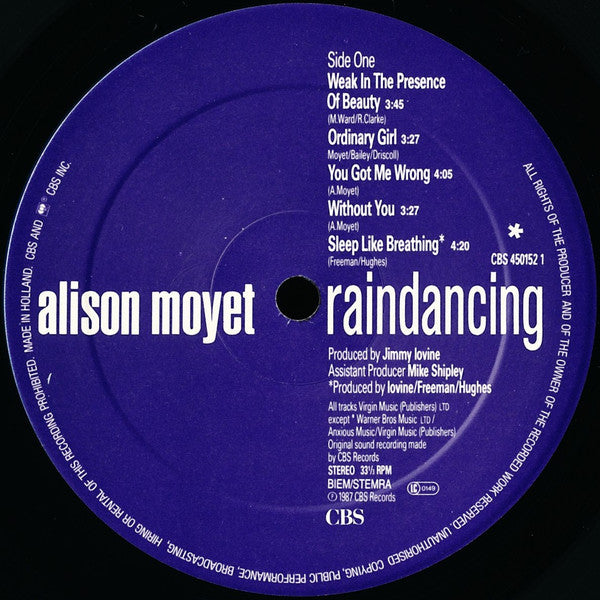 Alison Moyet – Raindancing (LP, Album, Europe - 1987)