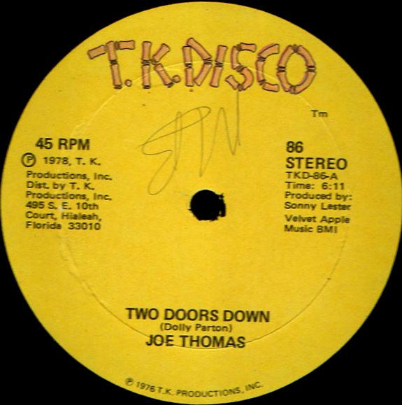 Joe Thomas – Two Doors Down / Here I Come (12", US - 1978)
