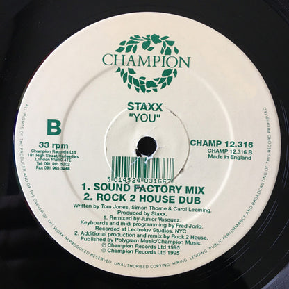 Staxx – You (12", UK - 1995)