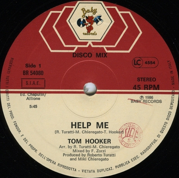 Tom Hooker – Help Me (12", Italy - 1986)