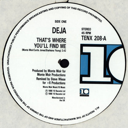 Déjà – That's Where You'll Find Me (12", UK - 1988)