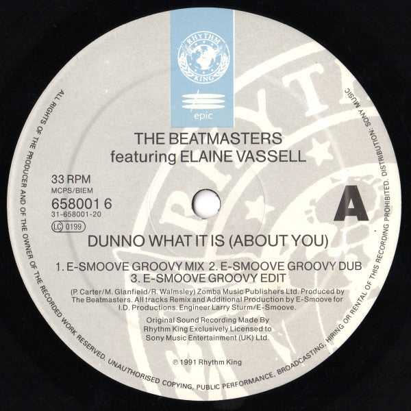 The Beatmasters, Elaine Vassell – Dunno What It Is (About You) (12", UK - 1992)
