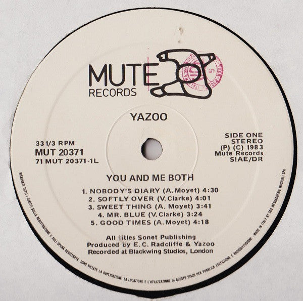 Yazoo – You And Me Both (LP, Album, Italy - 1983)