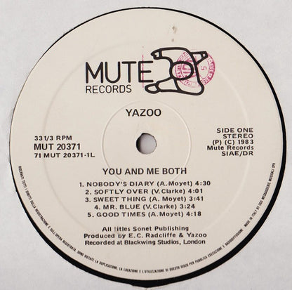 Yazoo – You And Me Both (LP, Album, Italy - 1983)