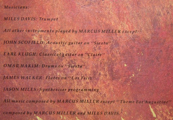 Miles Davis, Marcus Miller – Music From Siesta (LP, Album, US - 1987)