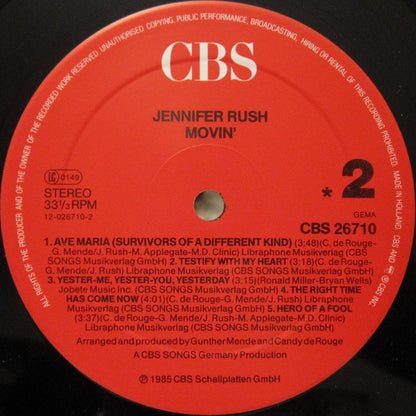 Jennifer Rush – Movin' (LP, Album, Germany - 1985)