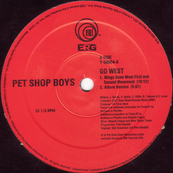 Pet Shop Boys – Go West (12", US - 1993)