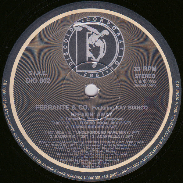 Ferrante & Co., Kay Bianco – Breakin' Away (12", Italy - 1992)