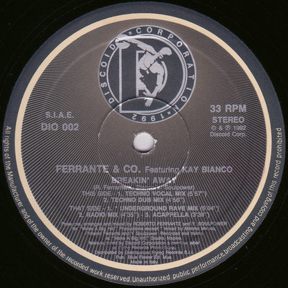 Ferrante & Co., Kay Bianco – Breakin' Away (12", Italy - 1992)
