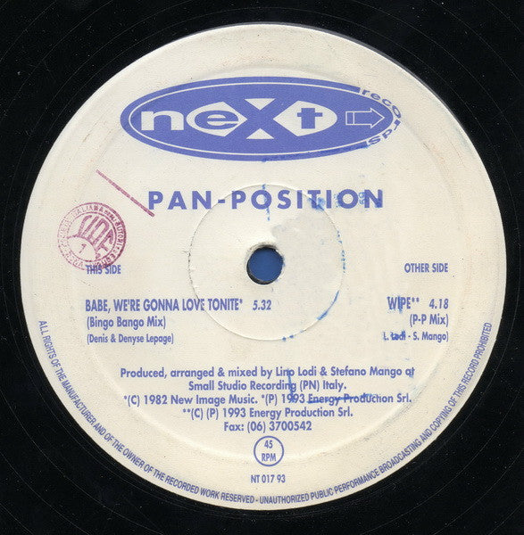 Pan Position – Babe, We're Gonna Love Tonite (12", Italy - 1993)