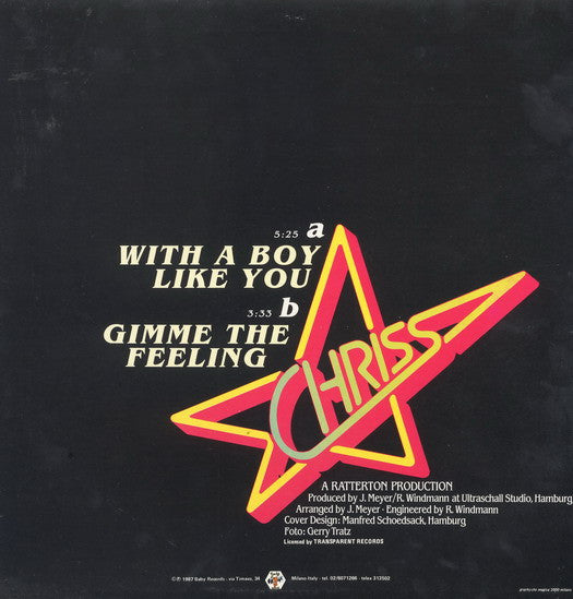 Chriss (3) – With A Boy Like You (12", Italy - 1987)