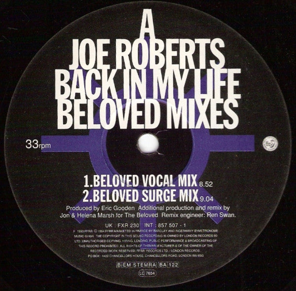 Joe Roberts – Back In My Life (The Beloved And Sweet Mercy Mixes) (12", UK & Europe - 1994)