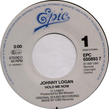 Johnny Logan – Hold Me Now (7", Europe - 1987)