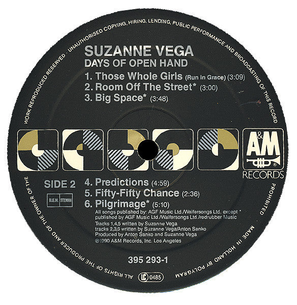Suzanne Vega – Days Of Open Hand (LP, Album, Europe - 1990)