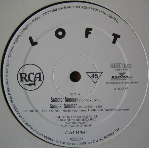 Loft – Summer Summer (12", Germany - 1993)