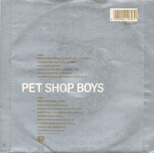 Pet Shop Boys – Opportunities (Let's Make Lots Of Money) (7", Italy - 1986)