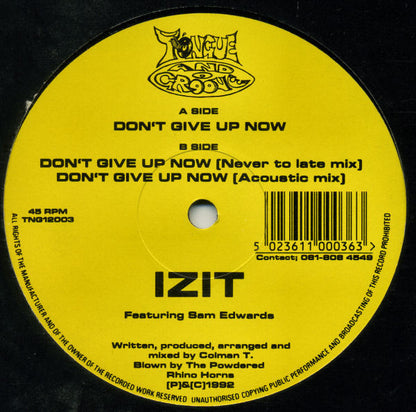 Izit, Sam Edwards – Don't Give Up Now (12", UK - 1992)