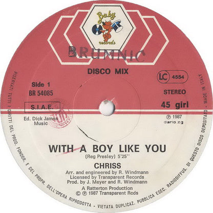 Chriss (3) – With A Boy Like You (12", Italy - 1987)
