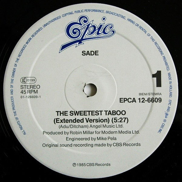 Sade – The Sweetest Taboo (Extended Version) (12", Europe - 1985)