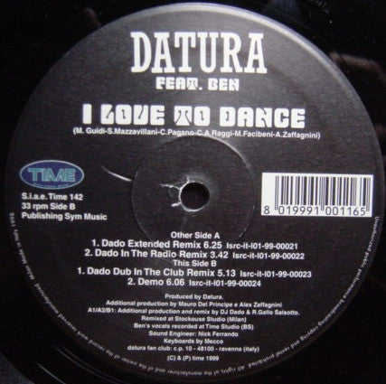 Datura, Ben Volpeliere-Pierrot – I Love To Dance (12", Italy - 1999)