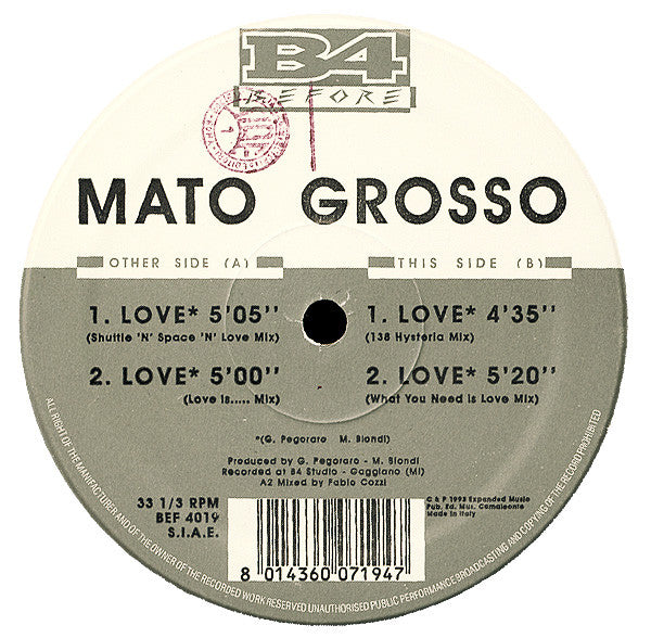 Mato Grosso – Love (12", Italy - 1993)