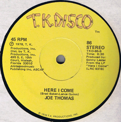 Joe Thomas – Two Doors Down / Here I Come (12", US - 1978)