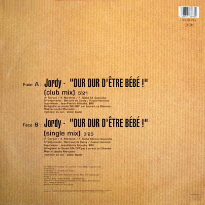 Jordy (2) – Dur Dur D'être Bébé!  (12", France - 1992)