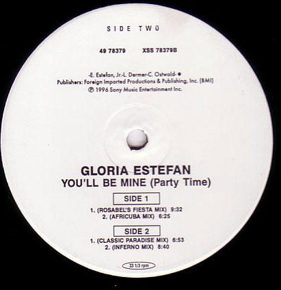 Gloria Estefan – You'll Be Mine (Party Time) (12", US - 1996)