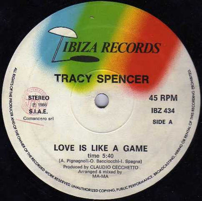 Tracy Spencer – Love Is Like A Game (12", Italy - 1986)