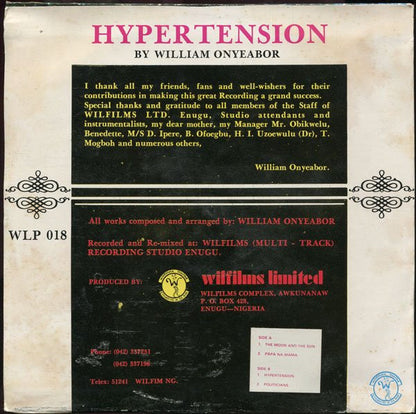 William Onyeabor – Hypertension (LP, Album, Nigeria - 1982)