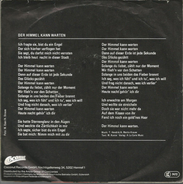 Andreas Martin (2) – Der Himmel Kann Warten (7", Germany - 1984)