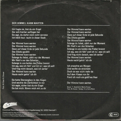 Andreas Martin (2) – Der Himmel Kann Warten (7", Germany - 1984)