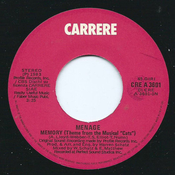 Menage (2) – Memory (7", Italy - 1983)