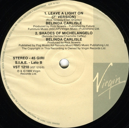 Belinda Carlisle – Leave A Light On (12", Italy - 1989)