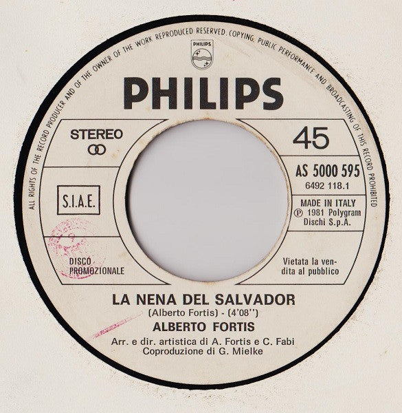 Genesis, Alberto Fortis – Abacab / La Nena Del Salvador (7", Italy - 1981)