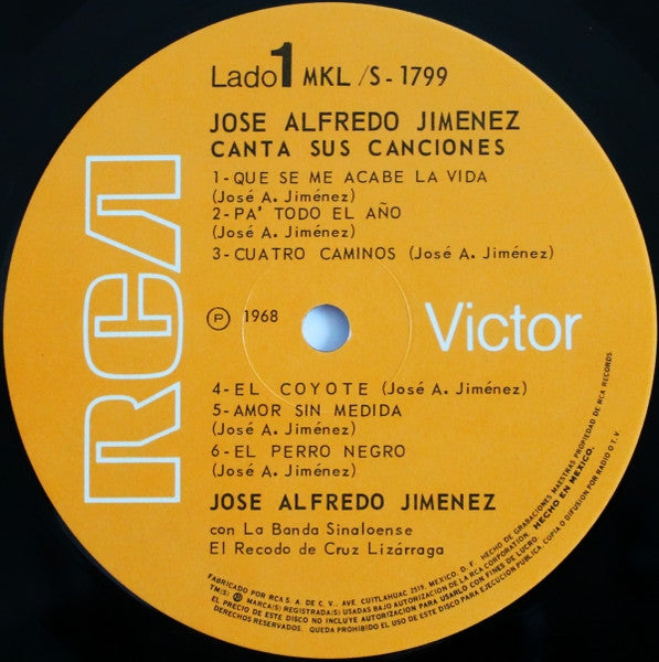 José Alfredo Jiménez, Banda El Recodo De Crúz Lizárraga – Canta Sus Exitos (LP, Compilation, Mexico - 1969)