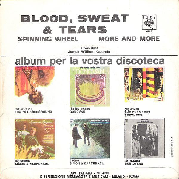 Blood, Sweat And Tears – Spinning Wheel / More And More (7", Italy - 1969)