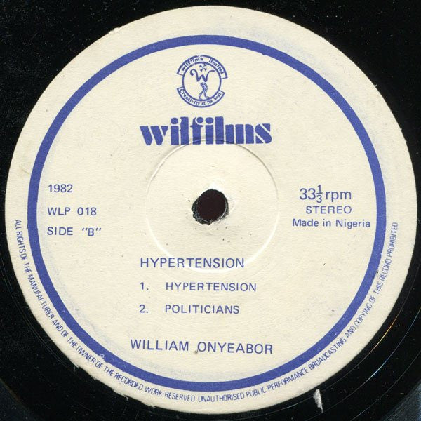 William Onyeabor – Hypertension (LP, Album, Nigeria - 1982)