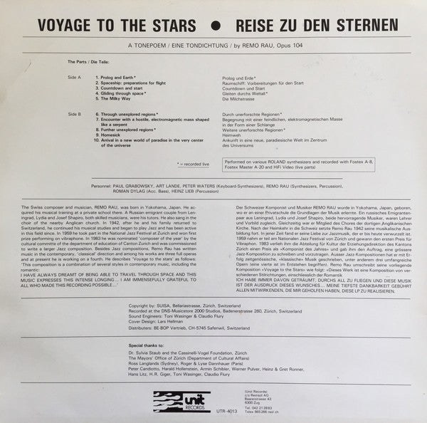 Remo Rau Project – Voyage To The Stars • Reise Zu Den Sternen (LP, Album, Switzerland - 1985)