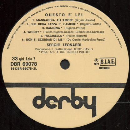 Sergio Leonardi – Questo È Lei (LP, Album, Italy - 1974)