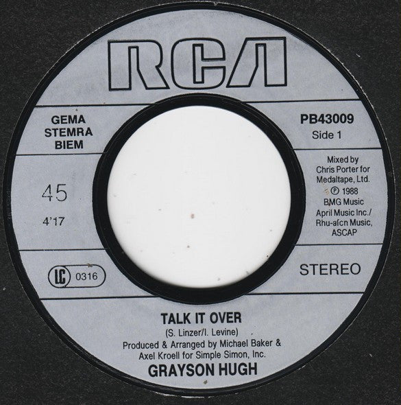 Grayson Hugh – Talk It Over (7", Europe - 1989)