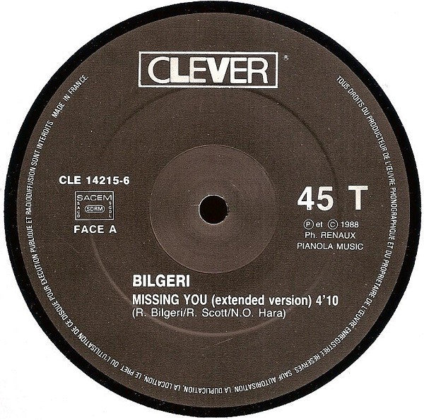 Bilgeri – Missing You (12", France - 1988)