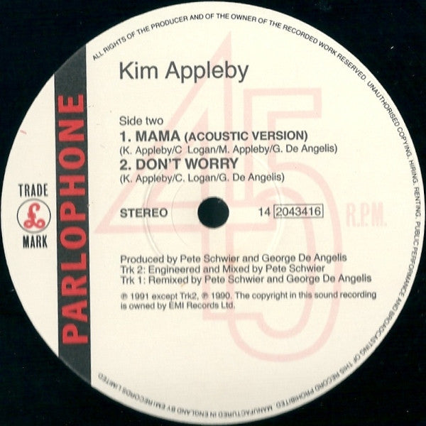 Kim Appleby – Mama / Don't Worry (12", Italy - 1991)