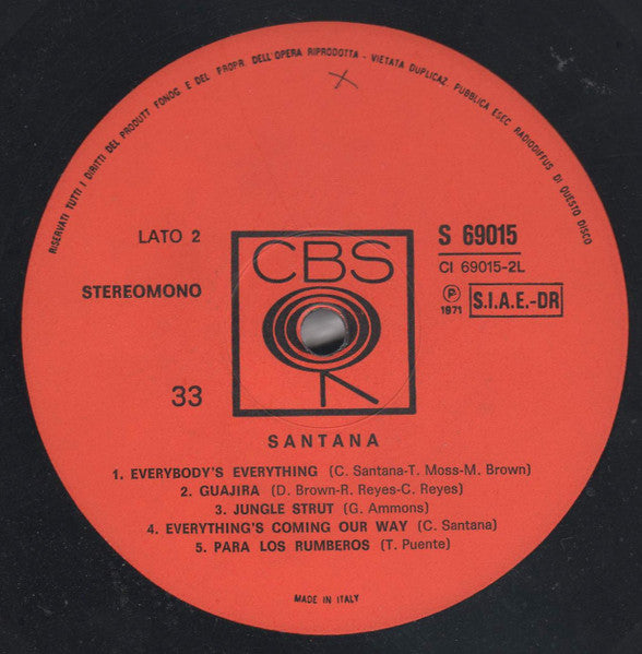 Santana – Santana (LP, Album, Italy - 1971)