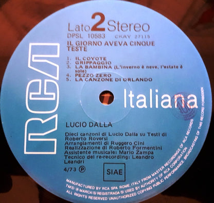 Lucio Dalla – Il Giorno Aveva Cinque Teste (LP, Album, Italy - 1973)