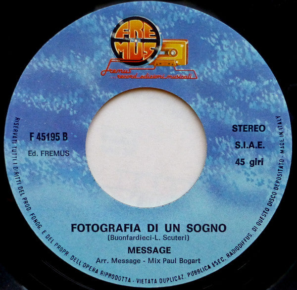 Message (8) – Notte / Fotografia Di Un Sogno (7", Italy - 1984)