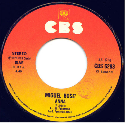 Miguel Bosé – Anna (7", Italy - 1978)