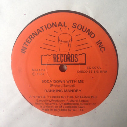Ranking Mandey – Soca Down With Me (12", Barbados - 1987)